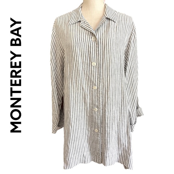 Monterey Bay Tops Monterey Bay Gray And White Vertical Stripe 0